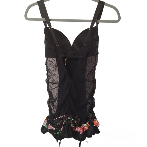 Victoria's Secret Lingerie Black Floral Bows, Mesh Panels, Garter Straps 36D - Picture 7 of 15